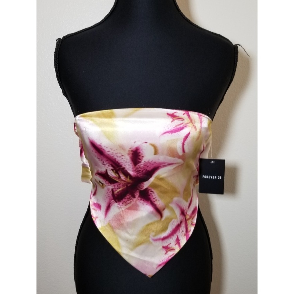 Forever 21 Satin Crop Bandeau Top Womens Small Boho Festival Beach Coastal NWT